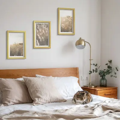 Composizione di 3 quadri paesaggio con erbe e fiori dalle tonalità calde