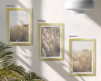 Composizione di 3 quadri paesaggio con erbe e fiori dalle tonalità calde