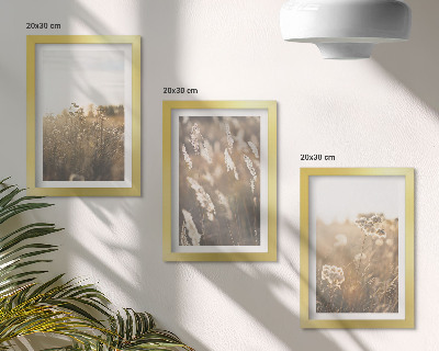 Composizione di 3 quadri Un paesaggio con erbe e fiori dalle tonalità calde