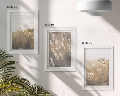 Composizione di 3 quadri Un paesaggio con erbe e fiori dalle tonalità calde
