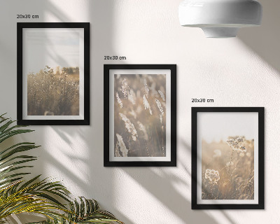 Composizione di 3 quadri Un paesaggio con erbe e fiori dalle tonalità calde