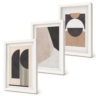 Composizione di 3 quadri Forme astratte nelle tonalità del beige e del marrone