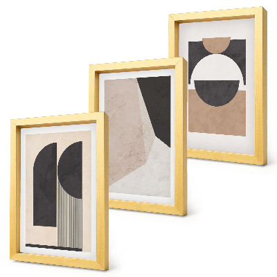 Composizione di 3 quadri Forme astratte nelle tonalità del beige e del marrone