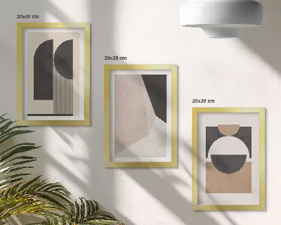 Composizione di 3 quadri con forme astratte nelle tonalità del beige e del marrone