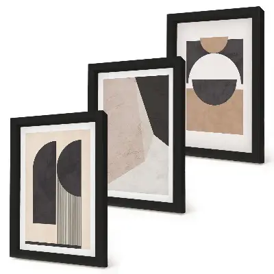 Composizione di 3 quadri con forme astratte nelle tonalità del beige e del marrone