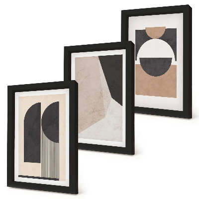 Composizione di 3 quadri Forme astratte nelle tonalità del beige e del marrone