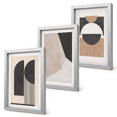 Composizione di 3 quadri Forme astratte nelle tonalità del beige e del marrone