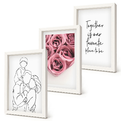 Trittico incorniciato Famiglia lineart bouquet di rose iscrizione casa
