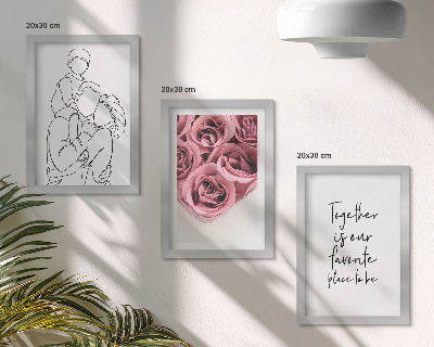 Trittico incorniciato Famiglia lineart bouquet di rose iscrizione casa