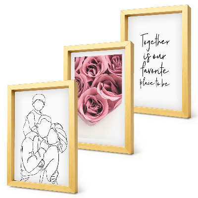 Trittico incorniciato Famiglia lineart bouquet di rose iscrizione casa