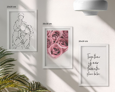 Trittico incorniciato Famiglia lineart bouquet di rose iscrizione casa