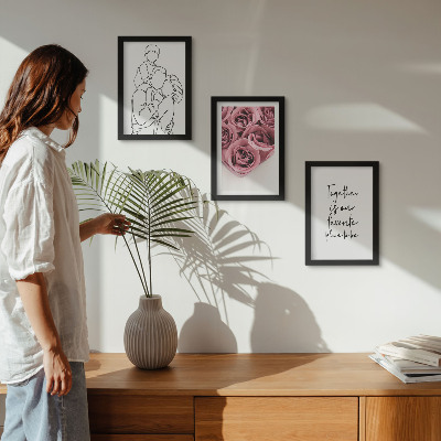 Trittico incorniciato Famiglia lineart bouquet di rose iscrizione casa