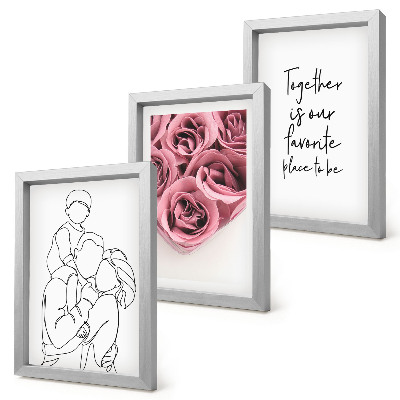 Trittico incorniciato Famiglia lineart bouquet di rose iscrizione casa