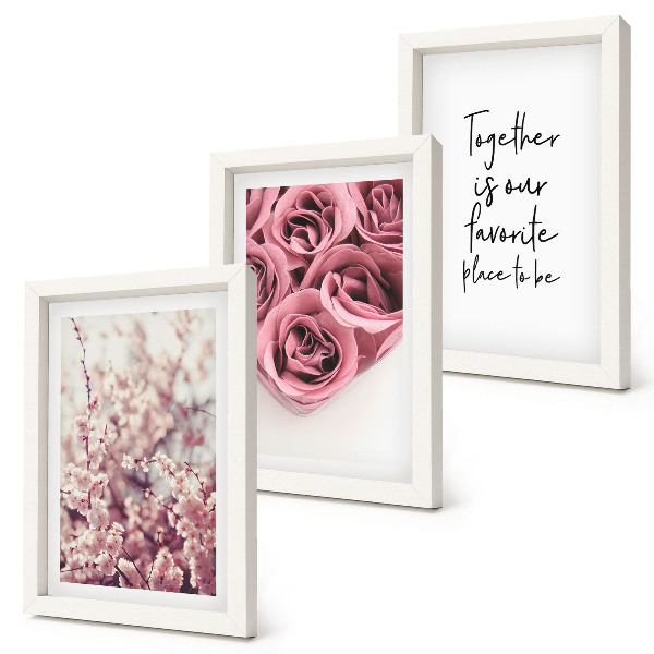 Composizione di 3 quadri Fiori e mazzi di rose con una scritta fatta in casa