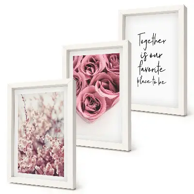 Composizione di 3 quadri con fiori e mazzi di rose decorazione da parete con scritta fatta in casa
