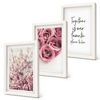 Composizione di 3 quadri Fiori e mazzi di rose con una scritta fatta in casa