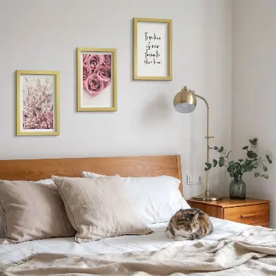 Composizione di 3 quadri con fiori e mazzi di rose decorazione da parete con scritta fatta in casa