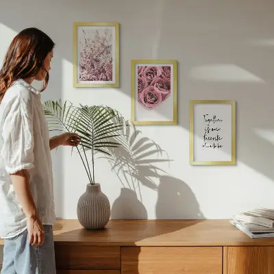 Composizione di 3 quadri con fiori e mazzi di rose decorazione da parete con scritta fatta in casa