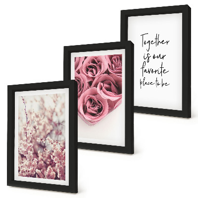 Composizione di 3 quadri Fiori e mazzi di rose con una scritta fatta in casa