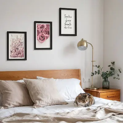 Composizione di 3 quadri con fiori e mazzi di rose decorazione da parete con scritta fatta in casa