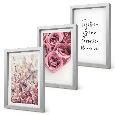 Composizione di 3 quadri Fiori e mazzi di rose con una scritta fatta in casa