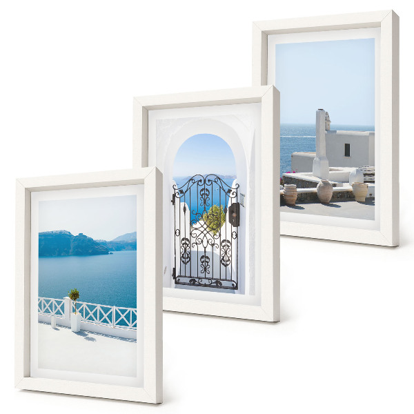 Trittico incorniciato Vista sul mare con edifici bianchi, Grecia
