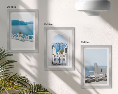 Trittico incorniciato Vista sul mare con edifici bianchi, Grecia