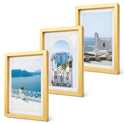 Trittico incorniciato Vista sul mare con edifici bianchi, Grecia