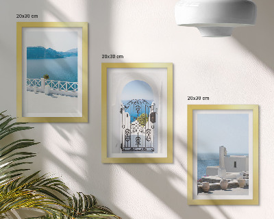 Trittico incorniciato Vista sul mare con edifici bianchi, Grecia