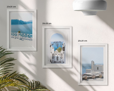 Trittico incorniciato Vista sul mare con edifici bianchi, Grecia