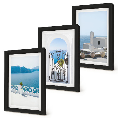 Trittico incorniciato Vista sul mare con edifici bianchi, Grecia