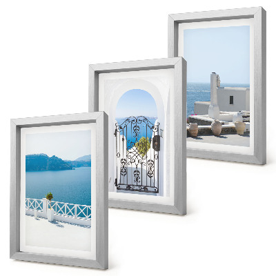 Trittico incorniciato Vista sul mare con edifici bianchi, Grecia