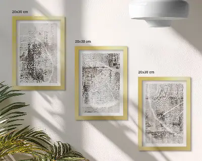 Composizione di 3 quadri con venature del legno in diverse tonalità di grigio e bianco
