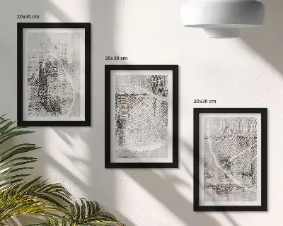 Composizione di 3 quadri con venature del legno in diverse tonalità di grigio e bianco
