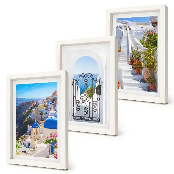 Trittico incorniciato vedute di Santorini e architettura greca di Oia