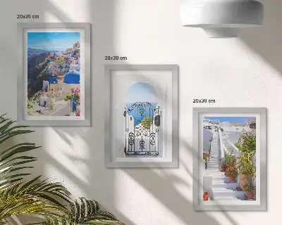 Trittico incorniciato vedute di Santorini e architettura greca di Oia