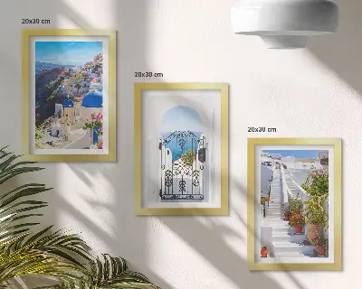 Trittico incorniciato vedute di Santorini e architettura greca di Oia