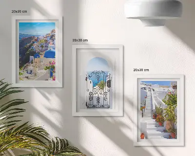 Trittico incorniciato vedute di Santorini e architettura greca di Oia