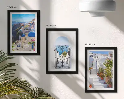 Trittico incorniciato vedute di Santorini e architettura greca di Oia