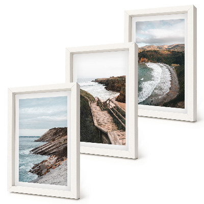 Composizione di 3 quadri Panorami marini con scogliere e paesaggi costieri.