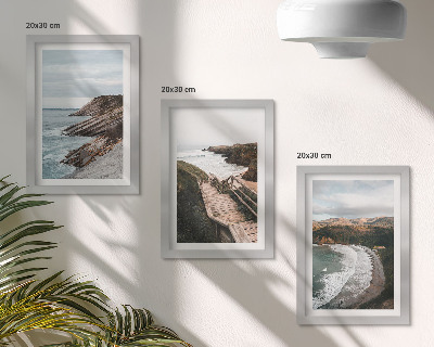 Composizione di 3 quadri Panorami marini con scogliere e paesaggi costieri.