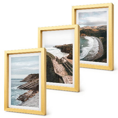 Composizione di 3 quadri Panorami marini con scogliere e paesaggi costieri.