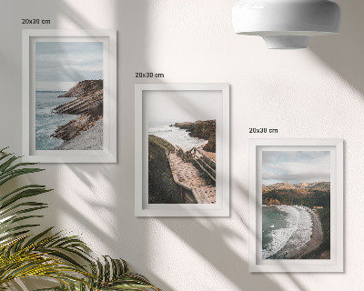 Composizione di 3 quadri Panorami marini con scogliere e paesaggi costieri.