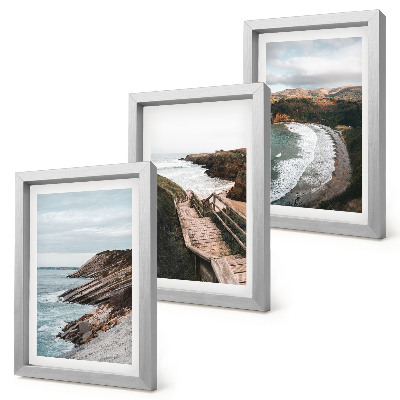 Composizione di 3 quadri Panorami marini con scogliere e paesaggi costieri.