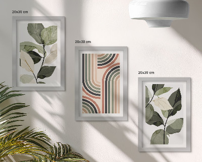 Trittico incorniciato Motivi vegetali con disegni geometrici in diverse tonalità di verde.