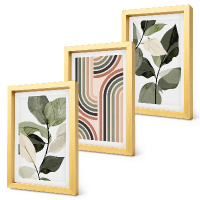 Trittico incorniciato Motivi vegetali con disegni geometrici in diverse tonalità di verde.