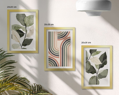 Trittico incorniciato Motivi vegetali con disegni geometrici in diverse tonalità di verde.