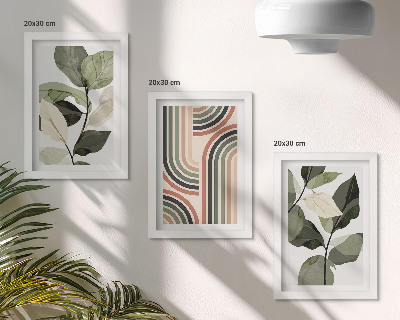 Trittico incorniciato Motivi vegetali con disegni geometrici in diverse tonalità di verde.