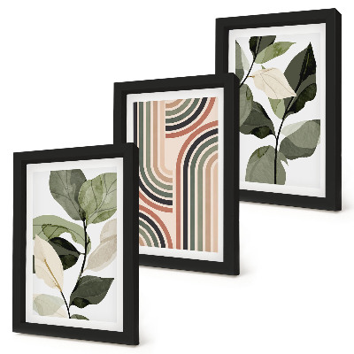 Trittico incorniciato Motivi vegetali con disegni geometrici in diverse tonalità di verde.