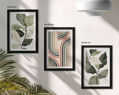 Trittico incorniciato Motivi vegetali con disegni geometrici in diverse tonalità di verde.